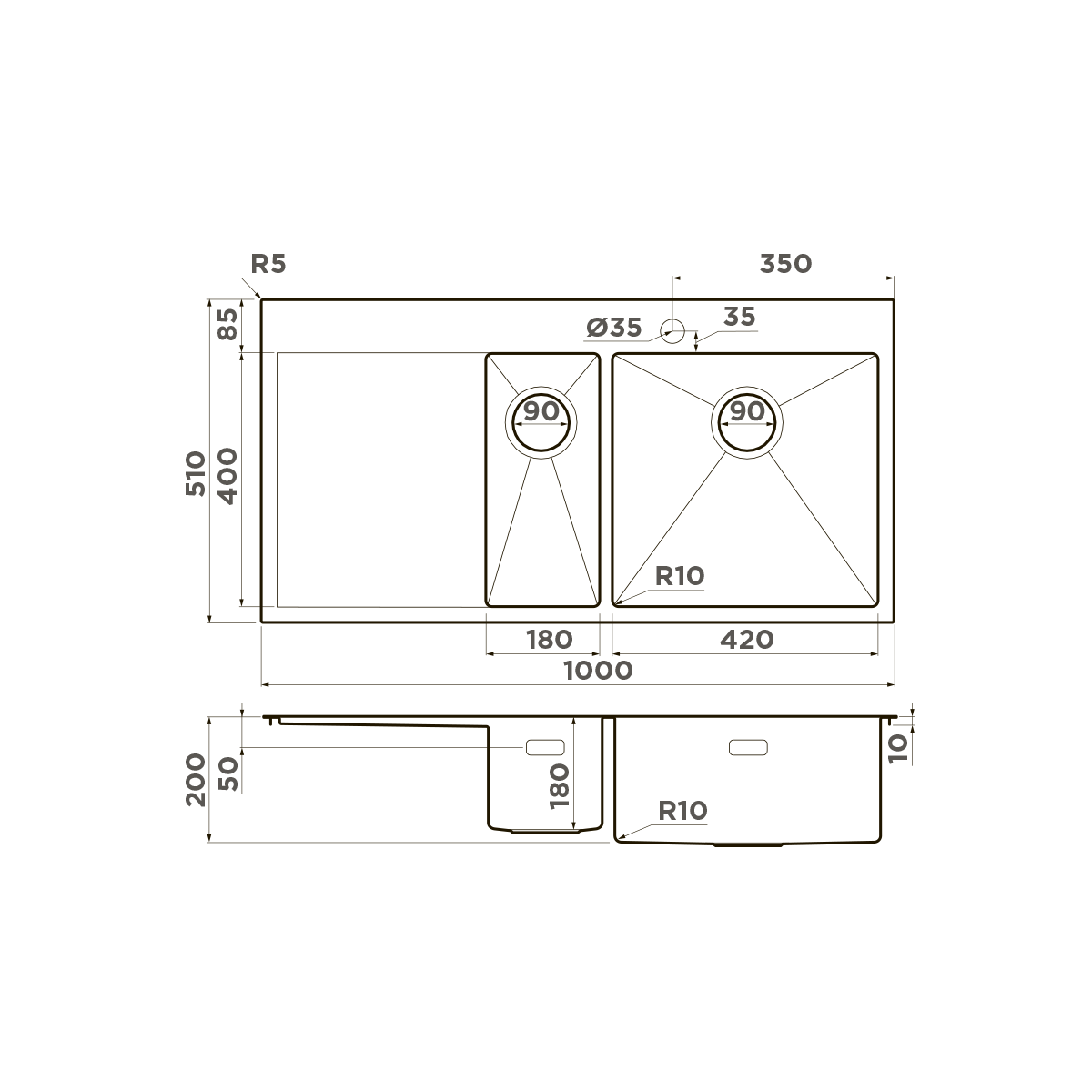 картинка Мойка для кухни Omoikiri Akisame-100-2-LG-R  картинка Мойка для кухни Omoikiri Akisame-100-2-LG-R