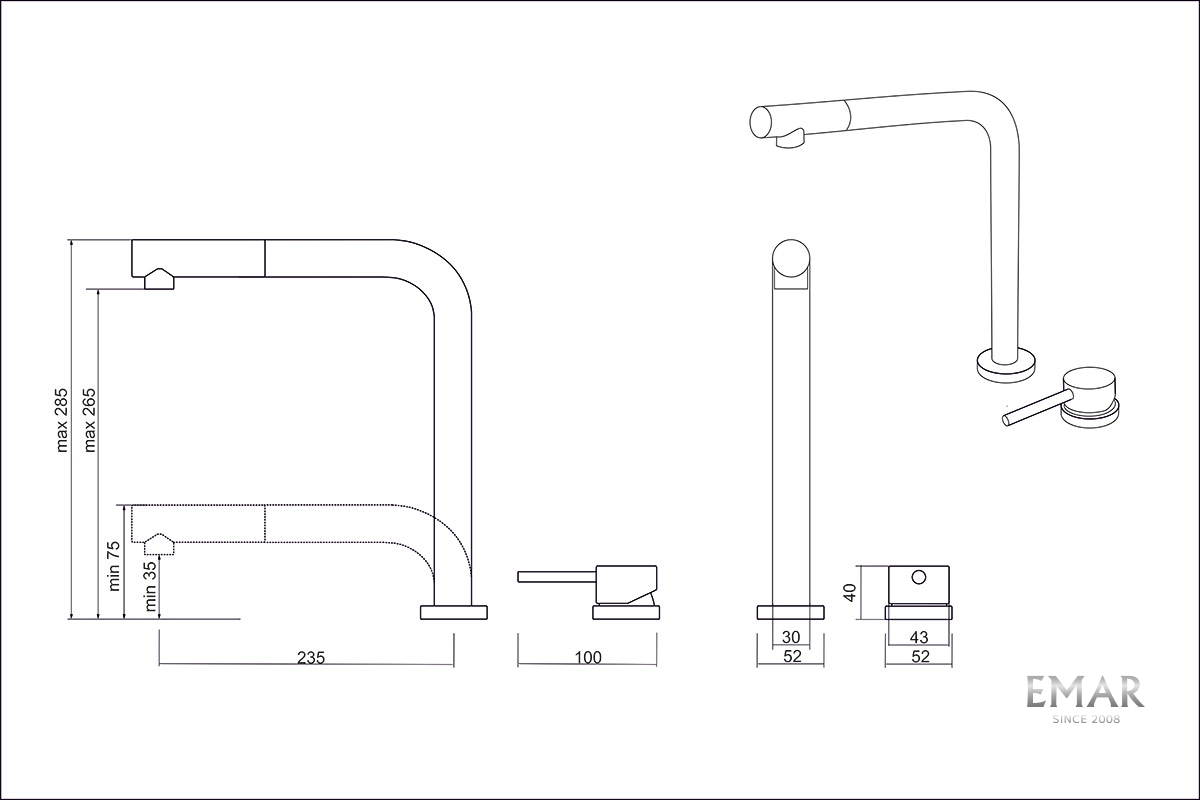 картинка Смеситель Emar ЕС - 7027 PVD Dark 