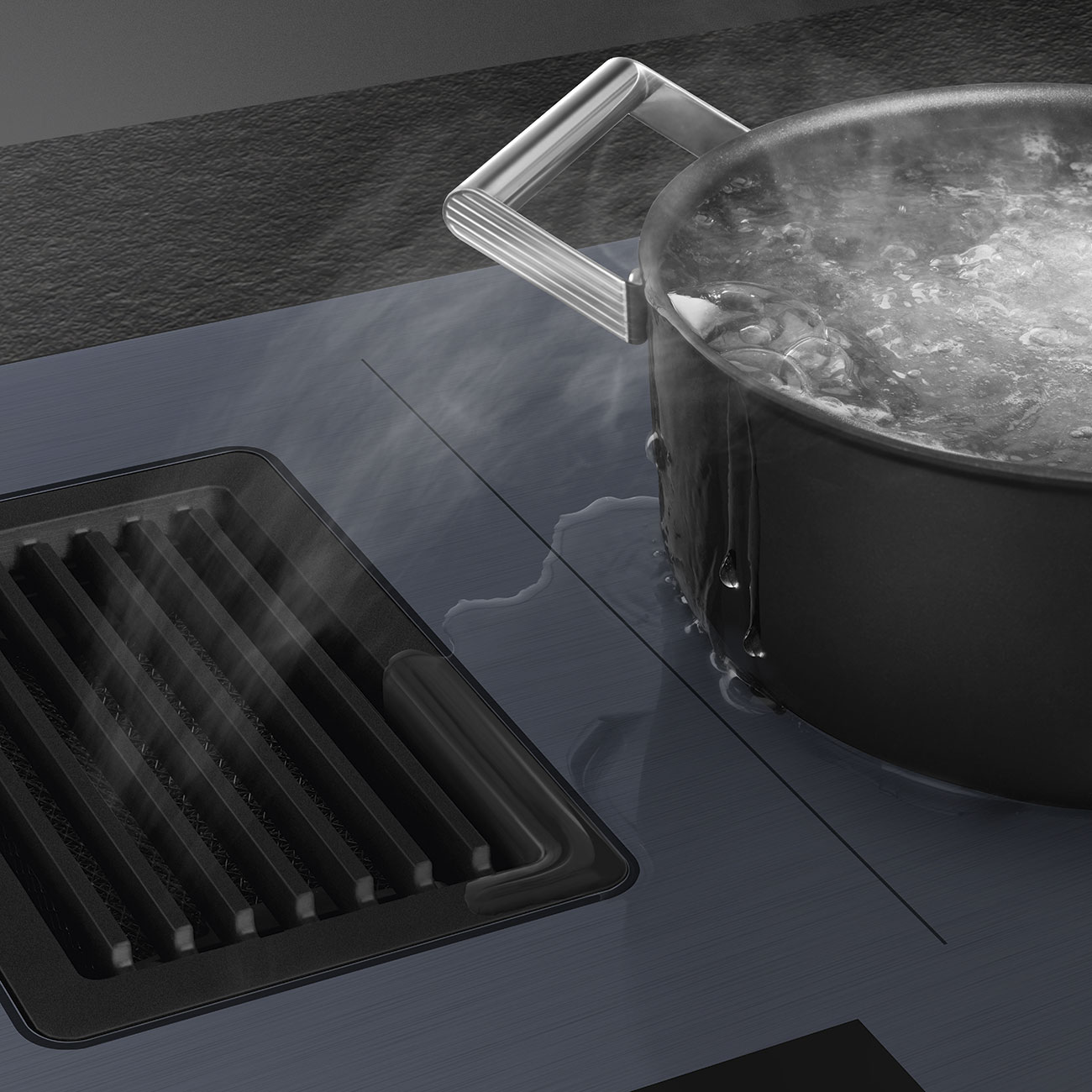 картинка Варочная панель с вытяжкой Smeg HOBD182DG Neptune Grey   картинка Варочная панель с вытяжкой Smeg HOBD182DG Neptune Grey
