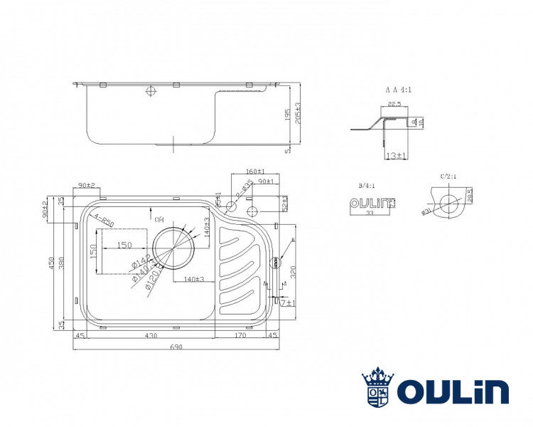 картинка Мойка для кухни Oulin OL-327L  картинка Мойка для кухни Oulin OL-327L
