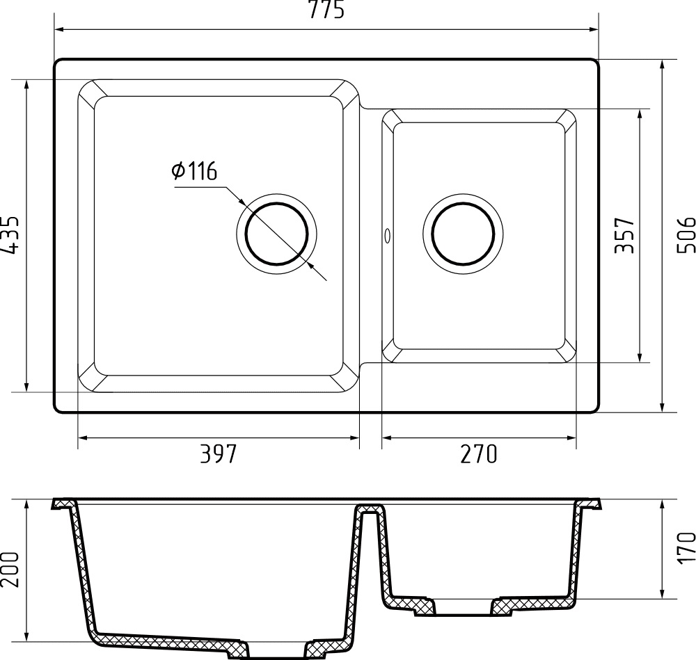 картинка Мойка для кухни Granfest GF-P780K 