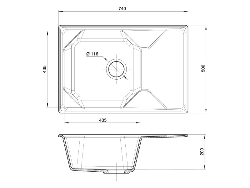 картинка Мойка для кухни Granfest GF-U-740L 