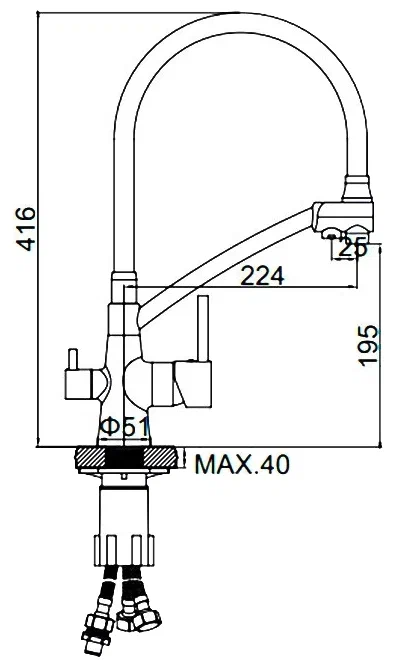 картинка Смеситель Ledeme L4855-2 хром/черный шланг 