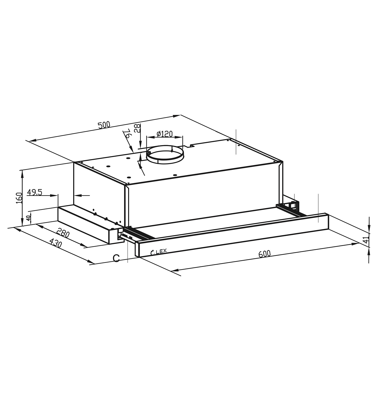 картинка Кухонная вытяжка Lex HIDE 600 BLACK 
