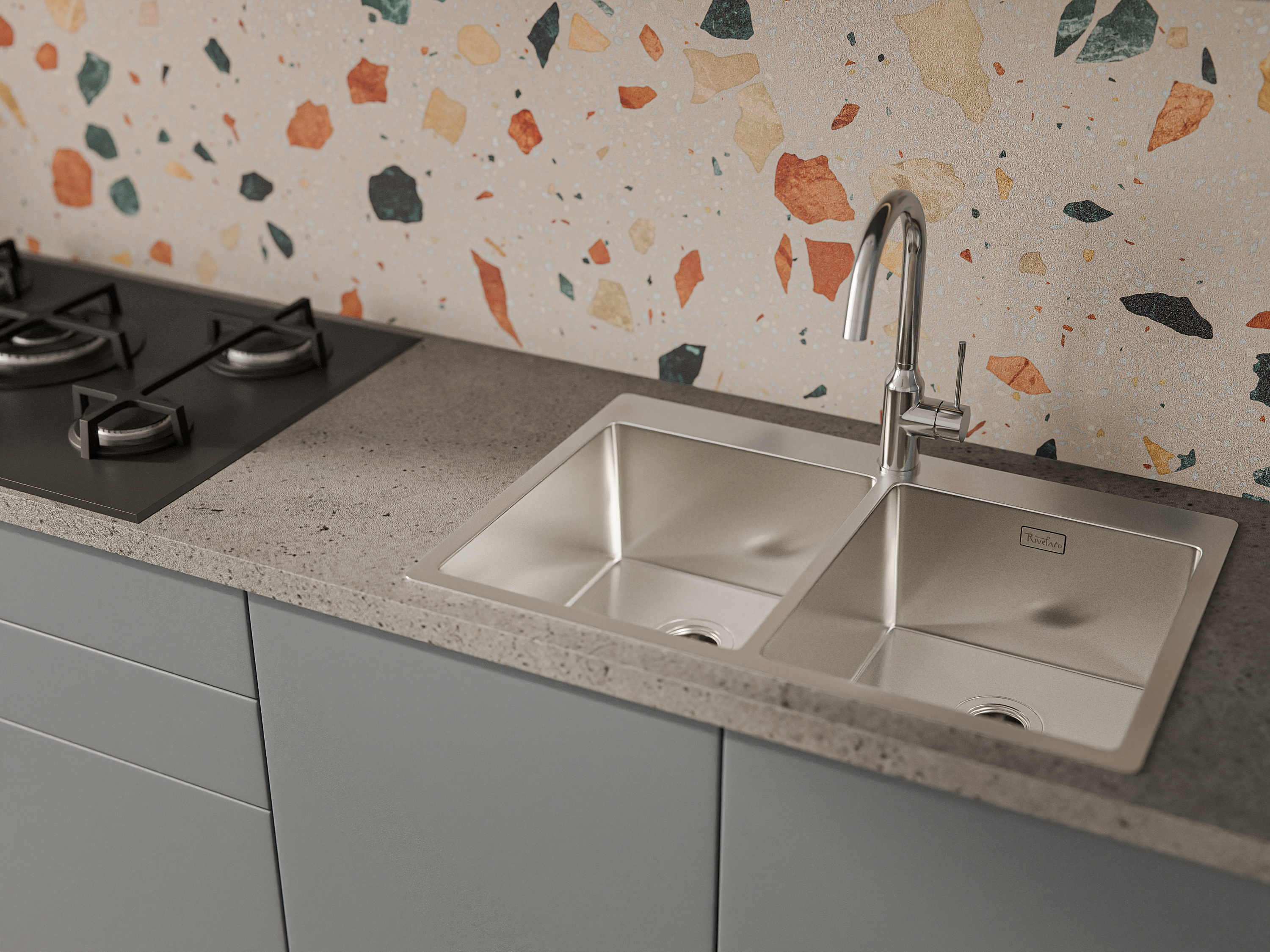 картинка Мойка для кухни Rivelato Rinox 7450 2В  картинка Мойка для кухни Rivelato Rinox 7450 2В