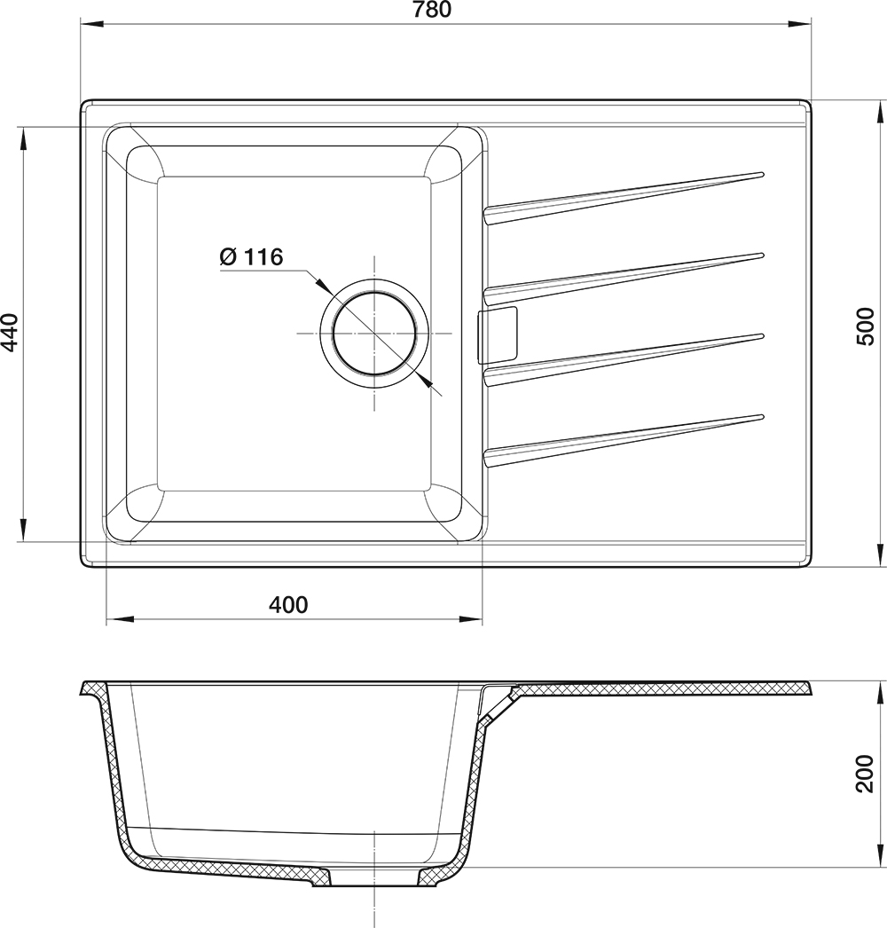 картинка Мойка для кухни Rivelato RAUM RM-78  картинка Мойка для кухни Rivelato RAUM RM-78