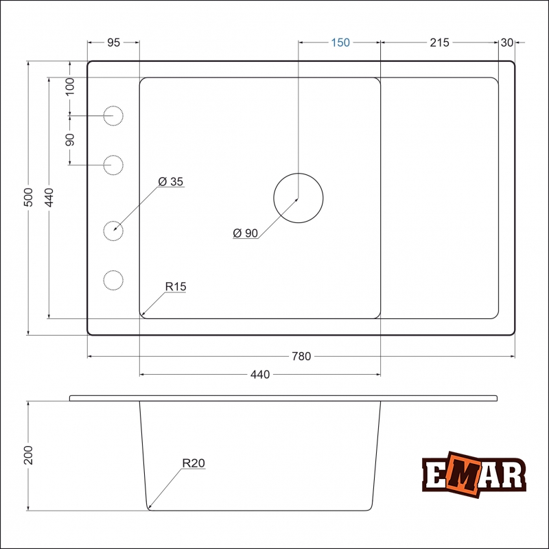 картинка Мойка для кухни Emar EMQ-1780.Q  картинка Мойка для кухни Emar EMQ-1780.Q