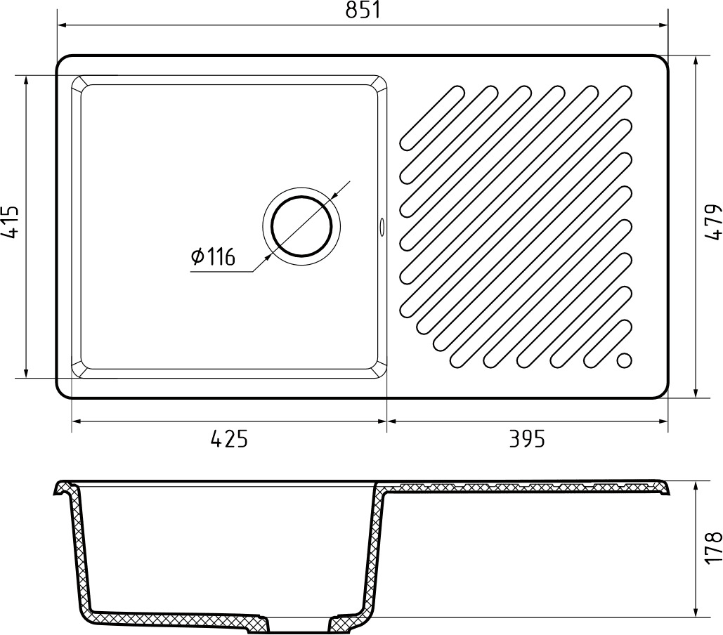 картинка Мойка для кухни Granfest-Quarz GF-ZL-53  картинка Мойка для кухни Granfest-Quarz GF-ZL-53