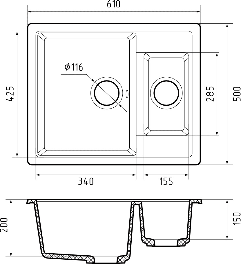 картинка Мойка для кухни Granfest GR-Q610K 