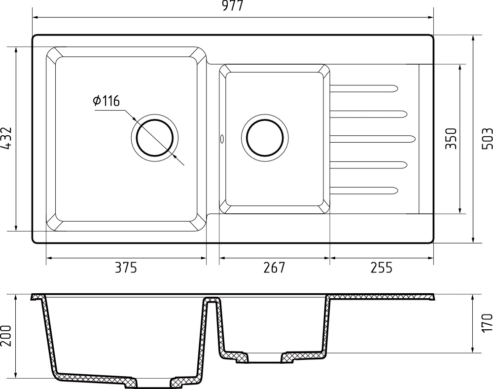 картинка Мойка для кухни Granfest GR-P980KL 
