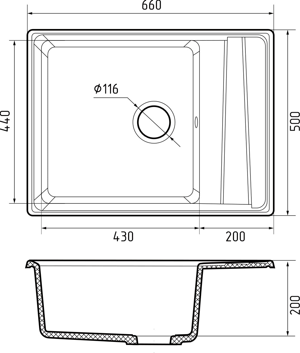 картинка Мойка для кухни Granfest GF-LV-660L 