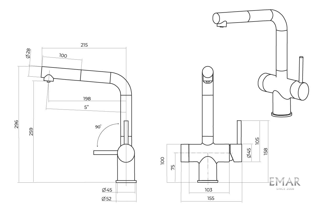 картинка Смеситель Emar ЕС - 7026 PVD Coppery 