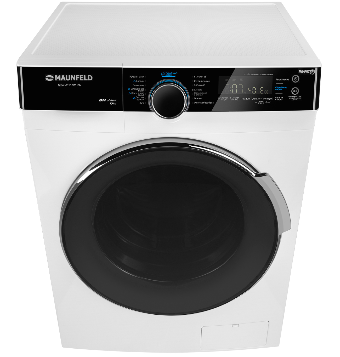 картинка Стиральная машина с инвертором и паром MAUNFELD MFWM1510WH06  картинка Стиральная машина с инвертором и паром MAUNFELD MFWM1510WH06