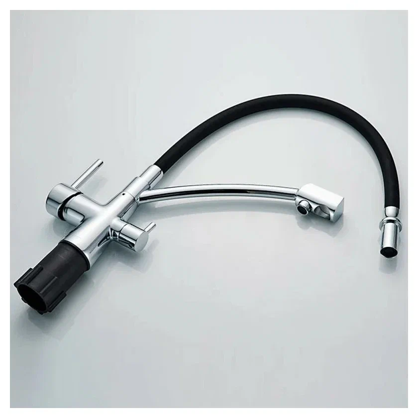 картинка Смеситель Ledeme L4855-2 хром/черный шланг 