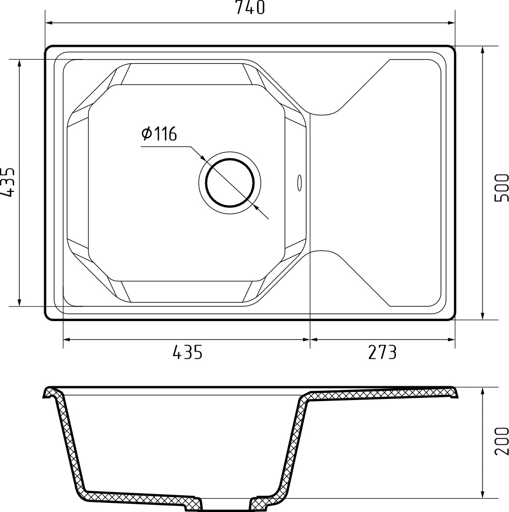 картинка Мойка для кухни Granfest GF-U-740L 