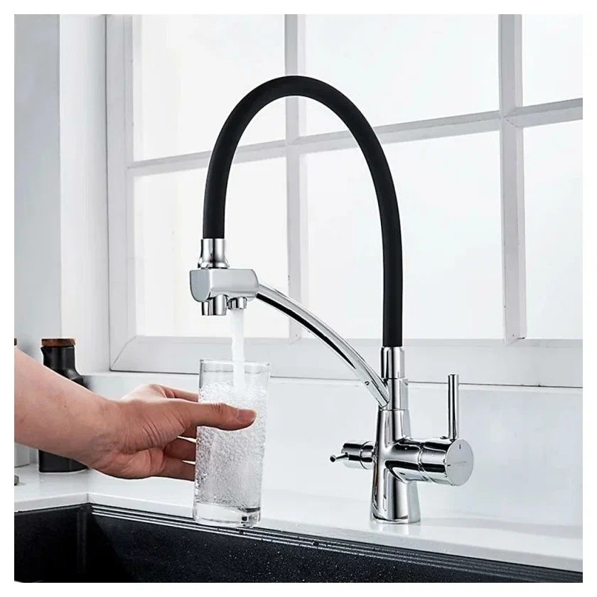 картинка Смеситель Ledeme L4855-2 хром/черный шланг 