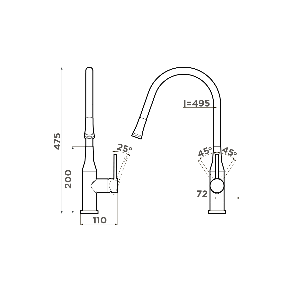 картинка Смеситель Omoikiri YATOMI-BN-GR нержавеющая сталь 