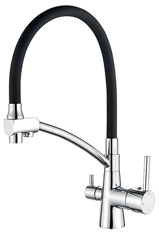 картинка Смеситель Ledeme L4855-2 хром/черный шланг 