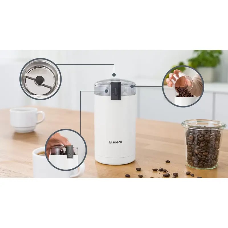 картинка Кофемолка Bosch TSM6A011W белый  картинка Кофемолка Bosch TSM6A011W белый
