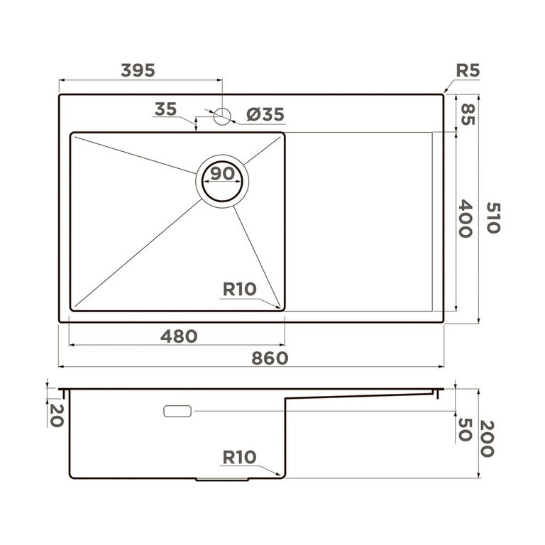 картинка Мойка Omoikiri AKISAME 86-LG-L SIDE  картинка Мойка Omoikiri AKISAME 86-LG-L SIDE