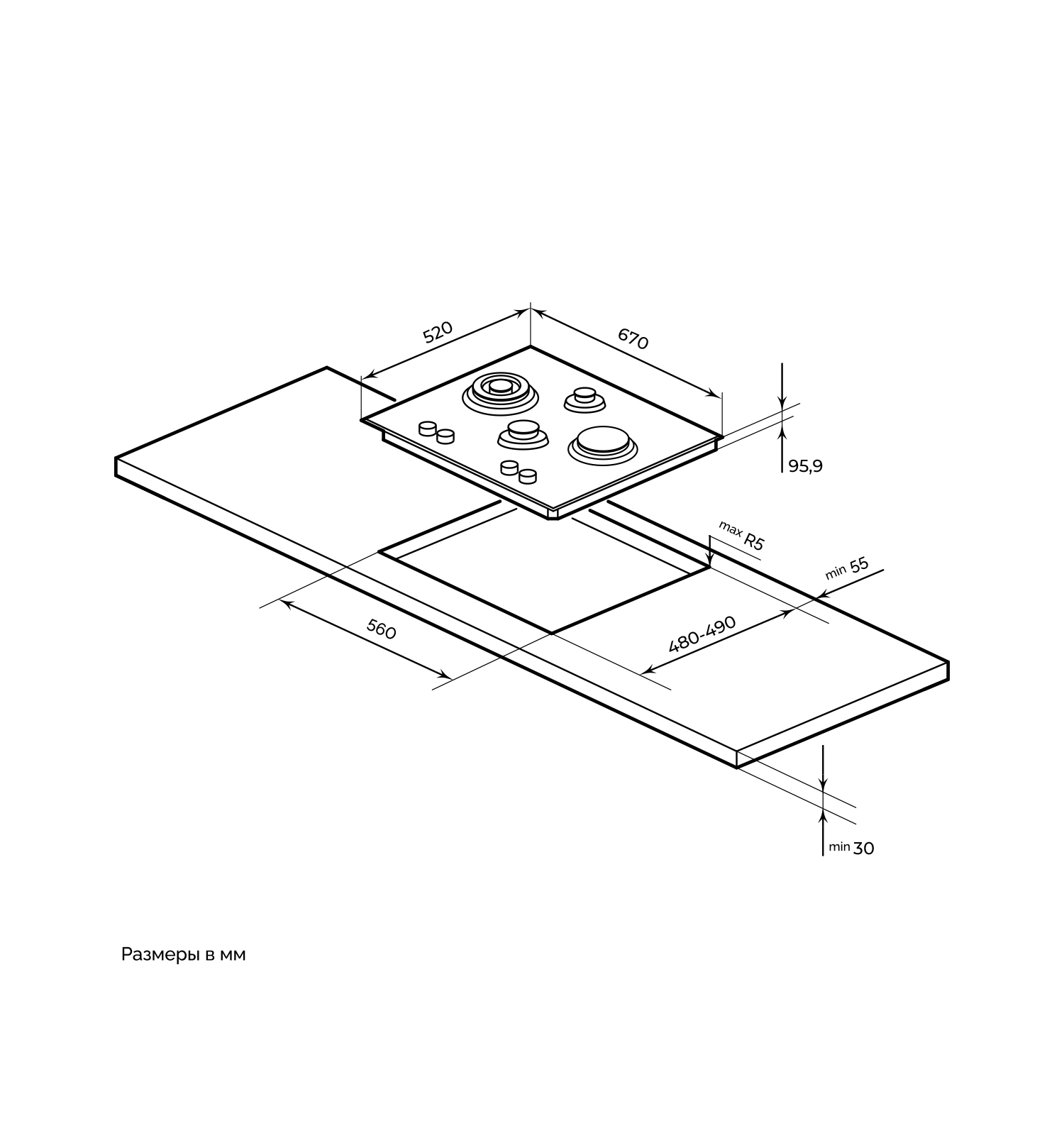 картинка Газовая варочная панель MILLEN MGHD 6501 BB 