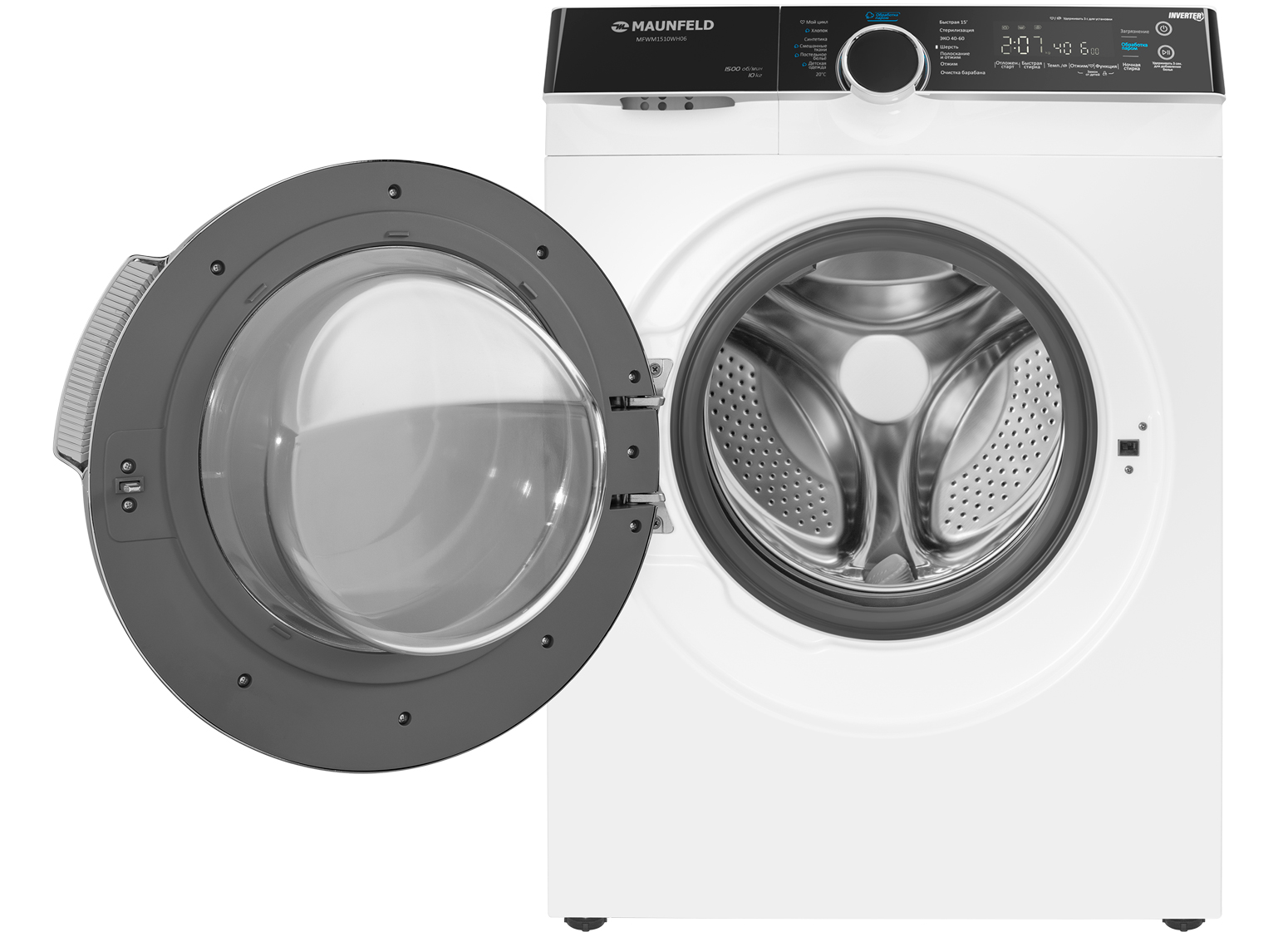 картинка Стиральная машина с инвертором и паром MAUNFELD MFWM1510WH06  картинка Стиральная машина с инвертором и паром MAUNFELD MFWM1510WH06