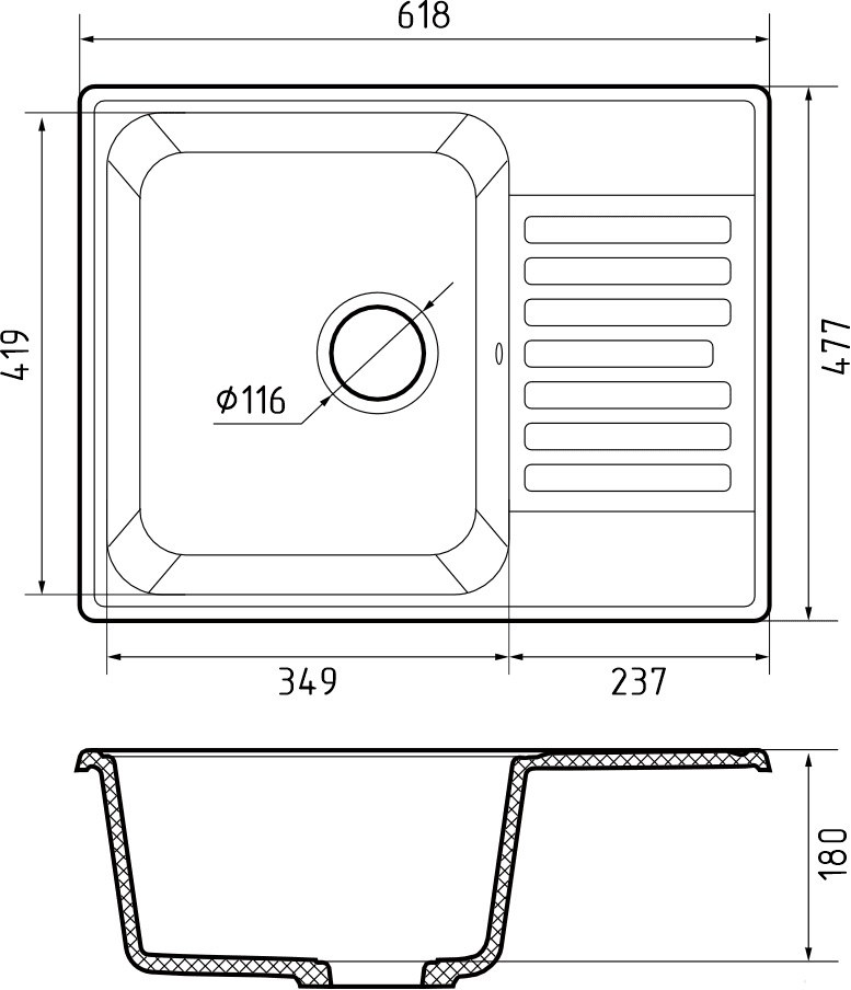 картинка Мойка для кухни Granfest-Quarz GF-Z13 черный 