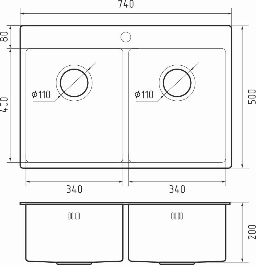 картинка Мойка для кухни Rivelato Rinox 7450 2В PVD black 