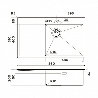 картинка Мойка Omoikiri AKISAME 86-GB-R SIDE 