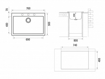 картинка Мойка Longran CUBE CUG 760.500 