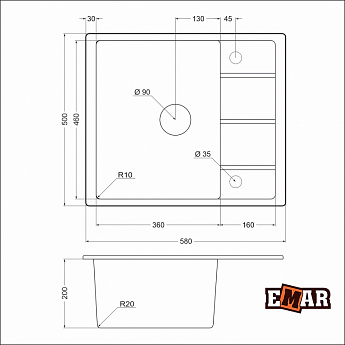 картинка Мойка для кухни Emar EMQ-1580.Q  картинка Мойка для кухни Emar EMQ-1580.Q