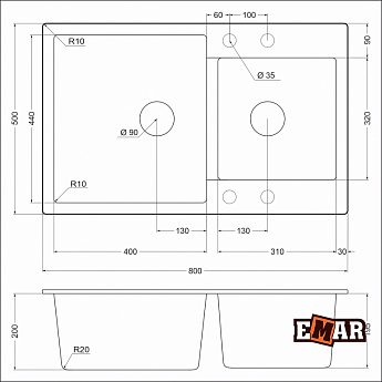 картинка Мойка для кухни Emar EMQ-2800.Q 