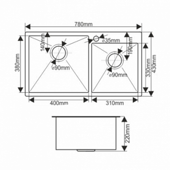 картинка Мойка для кухни Melana S7843H PROFLINE сатин 