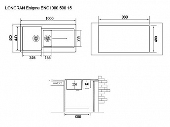 картинка Мойка Longran ENIGMA ENG1000.500 15  картинка Мойка Longran ENIGMA ENG1000.500 15