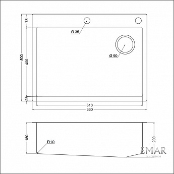 картинка Кухонная мойка Emar EMB-660(TOP) PVD Nano Satin 
