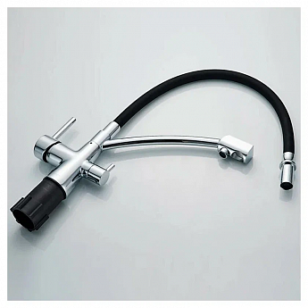 картинка Смеситель Ledeme L4855-2 хром/черный шланг 