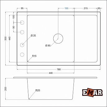 картинка Мойка для кухни Emar EMQ-1780.Q  картинка Мойка для кухни Emar EMQ-1780.Q