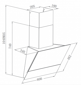 картинка Кухонная вытяжка наклонная Weissgauff Yota 606 TOUCH BLACK GLASS 