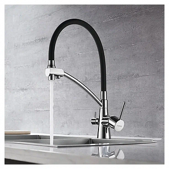 картинка Смеситель Ledeme L4855-2 хром/черный шланг 