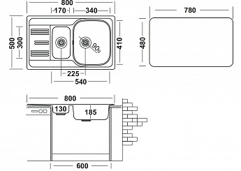 картинка Мойка Ukinox GRP800.500 15GT8K -O  картинка Мойка Ukinox GRP800.500 15GT8K -O