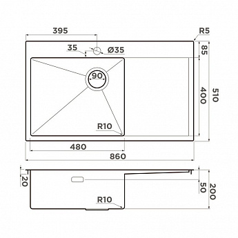 картинка Мойка Omoikiri AKISAME 86-LG-L SIDE  картинка Мойка Omoikiri AKISAME 86-LG-L SIDE